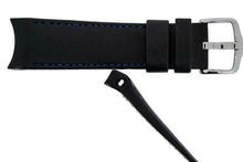 Load image into Gallery viewer, Hirsch MEDICI CURVED ENDED Leather Watch Strap in BLACK/BLUE  18mm - Pewter &amp; Black