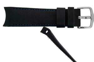 Hirsch MEDICI CURVED ENDED Leather Watch Strap in BLACK/BLUE  18mm - Pewter & Black