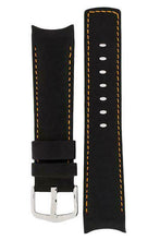 Load image into Gallery viewer, Hirsch MEDICI CURVE ENDED Leather Watch Strap in BLACK/ORANGE  18mm - Pewter &amp; Black