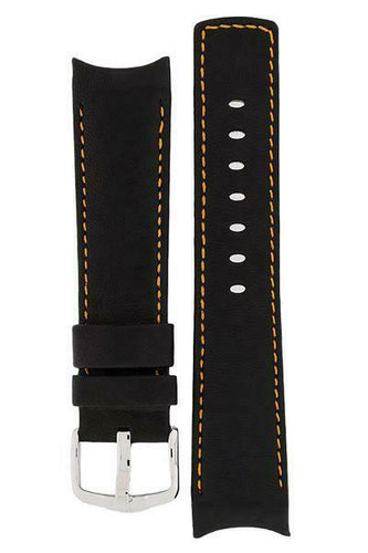 Hirsch MEDICI CURVE ENDED Leather Watch Strap in BLACK/ORANGE  18mm - Pewter & Black