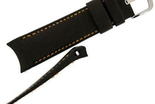 Load image into Gallery viewer, Hirsch MEDICI CURVE ENDED Leather Watch Strap in BLACK/ORANGE  18mm - Pewter &amp; Black