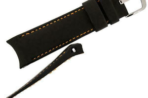 Hirsch MEDICI CURVE ENDED Leather Watch Strap in BLACK/ORANGE  18mm - Pewter & Black