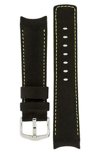 Hirsch MEDICI CURVED ENDED Leather Watch Strap in BLACK/YELLOW  18mm - Pewter & Black