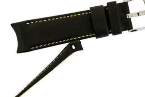 Hirsch MEDICI CURVED ENDED Leather Watch Strap in BLACK/YELLOW  18mm - Pewter & Black