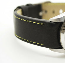Load image into Gallery viewer, Hirsch MEDICI CURVED ENDED Leather Watch Strap in BLACK/YELLOW  18mm - Pewter &amp; Black
