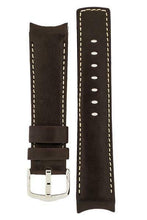 Load image into Gallery viewer, Hirsch MEDICI CURVED ENDED Leather Watch Strap in BROWN. CREAM STITCH 18mm - Pewter &amp; Black