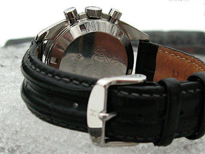 Hirsch PROFESSIONAL Embossed Leather DOUBLE RIDGE Chronograph Watch Strap BLACK - Pewter & Black
