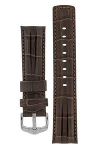 Hirsch PROFESSIONAL Embossed Leather DOUBLE RIDGE chronograph Watch Strap BROWN - Pewter & Black