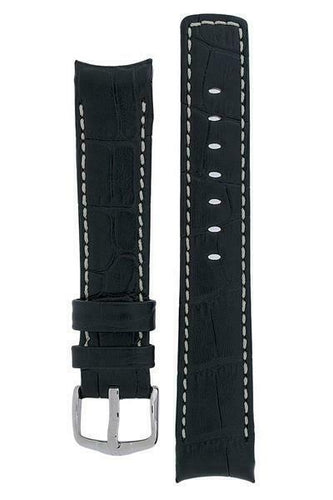 Hirsch PRINCIPAL Curved Alligator grain Leather watch Strap  BLACK WHITE  18MM - Pewter & Black