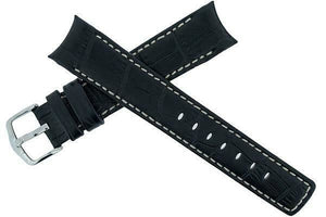 Hirsch PRINCIPAL Curved Alligator grain Leather watch Strap  BLACK WHITE  18MM - Pewter & Black