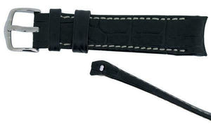 Hirsch PRINCIPAL Curved Alligator grain Leather watch Strap  BLACK WHITE  18MM - Pewter & Black