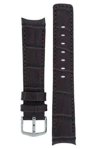 Hirsch LEONARDO PRINCIPAL Curved End Leather watch Strap DARK BROWN18MM - Pewter & Black