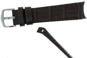 Hirsch LEONARDO PRINCIPAL Curved End Leather watch Strap DARK BROWN18MM - Pewter & Black