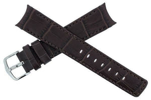 Hirsch LEONARDO PRINCIPAL Curved End Leather watch Strap DARK BROWN18MM - Pewter & Black