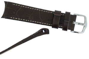 Hirsch LEONARDO PRINCIPAL Curve End Leather watch Strap  BROWN & WHITE 18MM - Pewter & Black