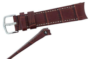 Hirsch PRINCIPAL Curved End Leather watch Strap GOLDEN BROWN & WHITE 18MM - Pewter & Black