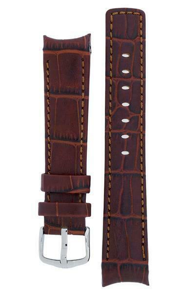 Hirsch PRINCIPAL Curved End Leather watch Strap GOLDEN BROWN 18MM - Pewter & Black