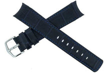 Load image into Gallery viewer, Hirsch leonardo PRINCIPAL Curved Leather Watch Strap ALLIGATOR GRAIN BLUE 18mm - Pewter &amp; Black
