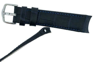 Hirsch leonardo PRINCIPAL Curved Leather Watch Strap ALLIGATOR GRAIN BLUE 18mm - Pewter & Black