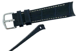 Hirsch PRINCIPAL Curved End Leather watch Strap BLUE & WHITE STITCH 18MM - Pewter & Black