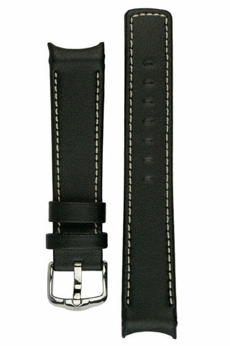 Hirsch Leonardo Medici Curved End leather Watch Strap BLACK / WHITE 18mm - Pewter & Black