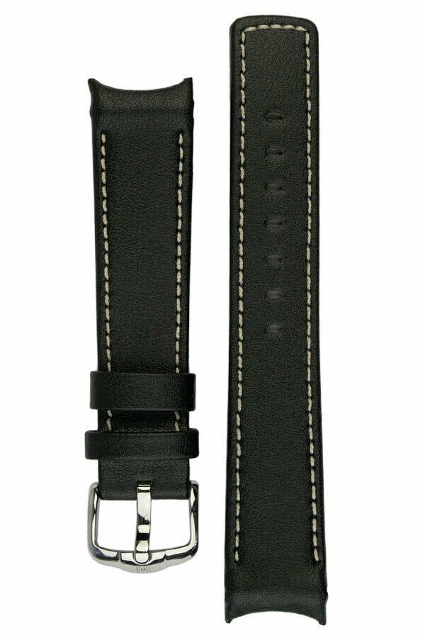 Hirsch Leonardo Medici Curved End leather Watch Strap BLACK / WHITE 18mm - Pewter & Black