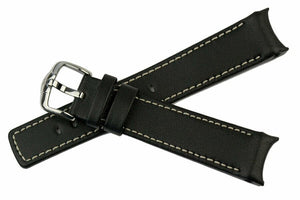 Hirsch Leonardo Medici Curved End leather Watch Strap BLACK / WHITE 18mm - Pewter & Black