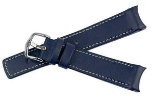 Hirsch MEDICI HEAVY CALF Curved Ended Watch Strap BLUE & WHITE  18mm - Pewter & Black