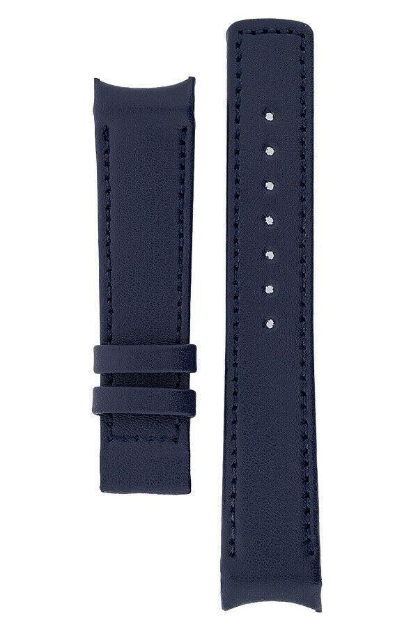 Hirsch OEM HEAVY CALF Curved Ended Watch Strap *FOR DEPLOYMENT CLASP* BLUE 18mm - Pewter & Black
