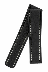Chrono Shark Leather Watch Strap for folding clasp Black 20mm - Pewter & Black