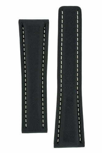 Black Calf Leather  Deployment Watch Strap 24mm - for Breitling - Pewter & Black