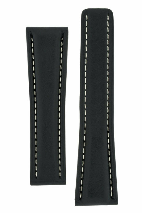 Black Calf Leather  Deployment Watch Strap 24mm - for Breitling - Pewter & Black