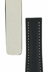 Black Calf Leather  Deployment Watch Strap 24mm - for Breitling - Pewter & Black