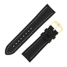 Load image into Gallery viewer, BUFFALO TEXTURED Leather Watch Strap in BLACK WITH WHITE STITCH 18MM LONG - Pewter &amp; Black