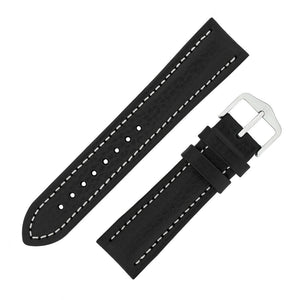 BUFFALO TEXTURED Leather Watch Strap in BLACK WITH WHITE STITCH 18MM LONG - Pewter & Black