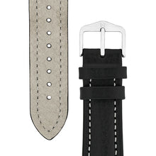 Load image into Gallery viewer, BUFFALO TEXTURED Leather Watch Strap in BLACK WITH WHITE STITCH 18MM LONG - Pewter &amp; Black