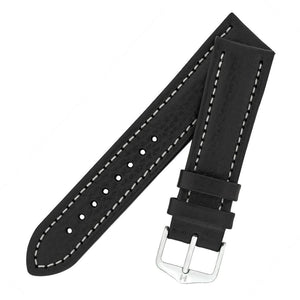 BUFFALO TEXTURED Leather Watch Strap in BLACK WITH WHITE STITCH 18MM LONG - Pewter & Black