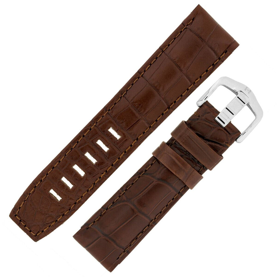 Hirsch TRITONE  Genuine Alligator Watch Strap BROWN 22MM L for Panerai - Pewter & Black