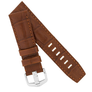 HIrsch TRITONE  Genuine Alligator leather Watch Strap GOLD BROWN 22 MM Long - Pewter & Black