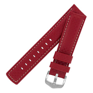 Hirsch CARBON Leather Watch Strap RED 24MM L - Pewter & Black