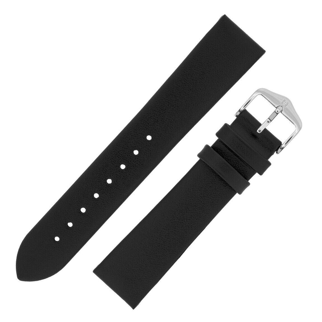 Hirsch DIAMOND CALF flat scratchproof Leather Watch Strap BLACK XL - Pewter & Black