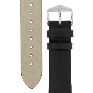 Hirsch DIAMOND CALF flat scratchproof Leather Watch Strap BLACK XL - Pewter & Black