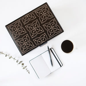 MARRAKESH Flat Jewellery Box - BLACK - Pewter & Black