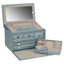 Load image into Gallery viewer, Wolf 1834 LONDON Large Luxury Leather Jewellery Box &amp; travel cases   - Ice Blue - Pewter &amp; Black
