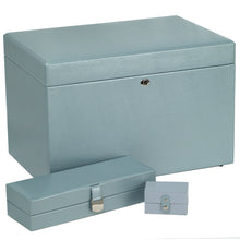 Load image into Gallery viewer, Wolf 1834 LONDON Large Luxury Leather Jewellery Box &amp; travel cases   - Ice Blue - Pewter &amp; Black