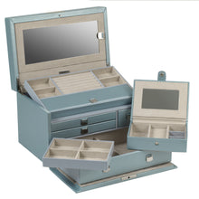 Load image into Gallery viewer, LONDON Medium Jewellery Box &amp; Travel Case - Ice Blue Leather - Pewter &amp; Black
