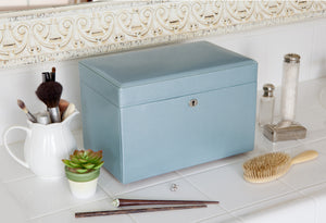 LONDON Medium Jewellery Box & Travel Case - Ice Blue Leather - Pewter & Black