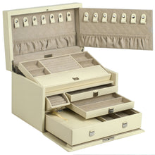 Load image into Gallery viewer, LONDON Medium Jewellery Box &amp; Travel Case - Cream Leather - Pewter &amp; Black