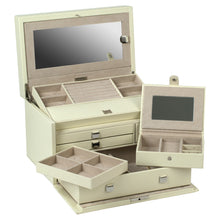 Load image into Gallery viewer, LONDON Medium Jewellery Box &amp; Travel Case - Cream Leather - Pewter &amp; Black