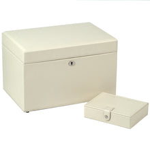 Load image into Gallery viewer, LONDON Medium Jewellery Box &amp; Travel Case - Cream Leather - Pewter &amp; Black